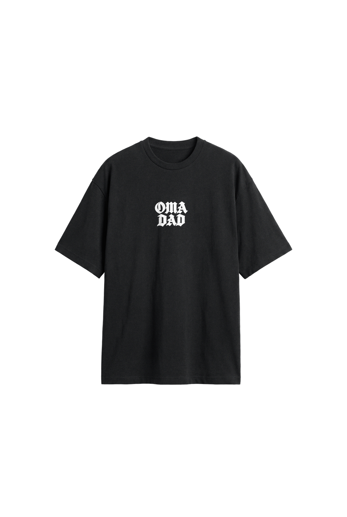 OMA Dad front · white print on off black