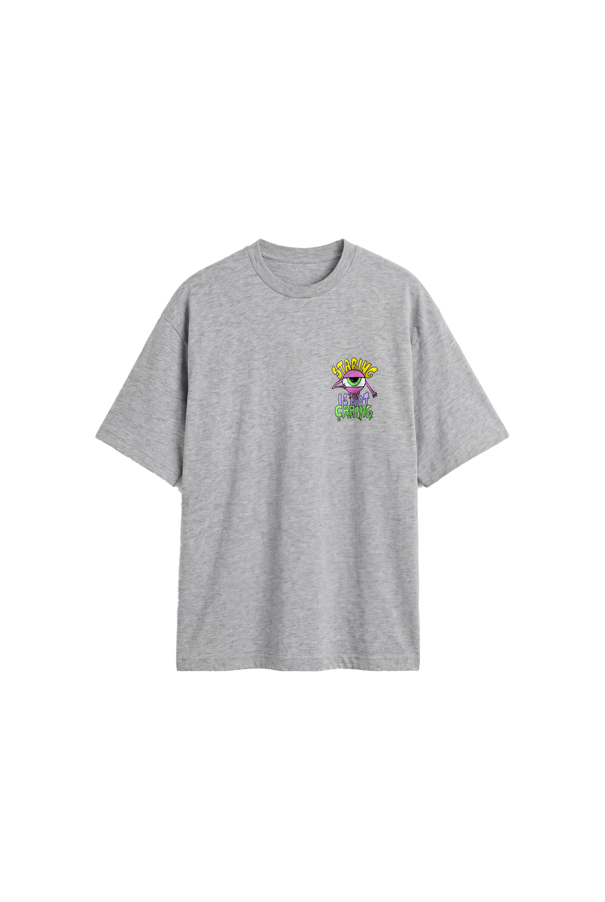 Staring Is Not Caring - Mens Oversized T-shirt — Grey Melange — front